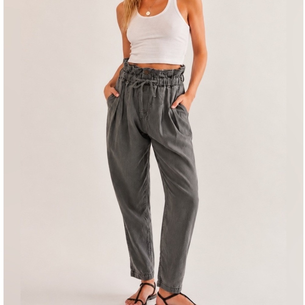 Free People Margate Pleated Paperbag Trousers Pants Women's XS Gray High Rise